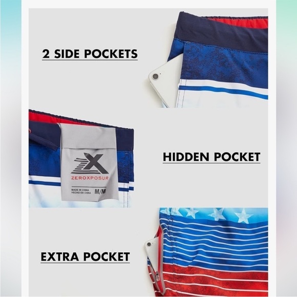 ZeroXposur Navy Star America USA Swim Trunks - Picture 6 of 9